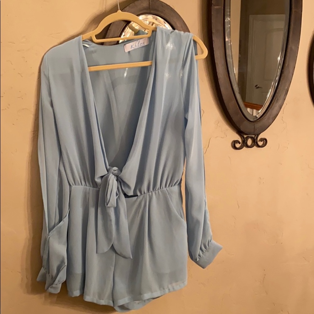plunging romper with a front tie